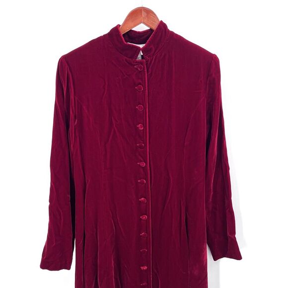 Vintage Tristan & Iseut Red Velvet Button Down Midi Dress - Picture 2 of 7